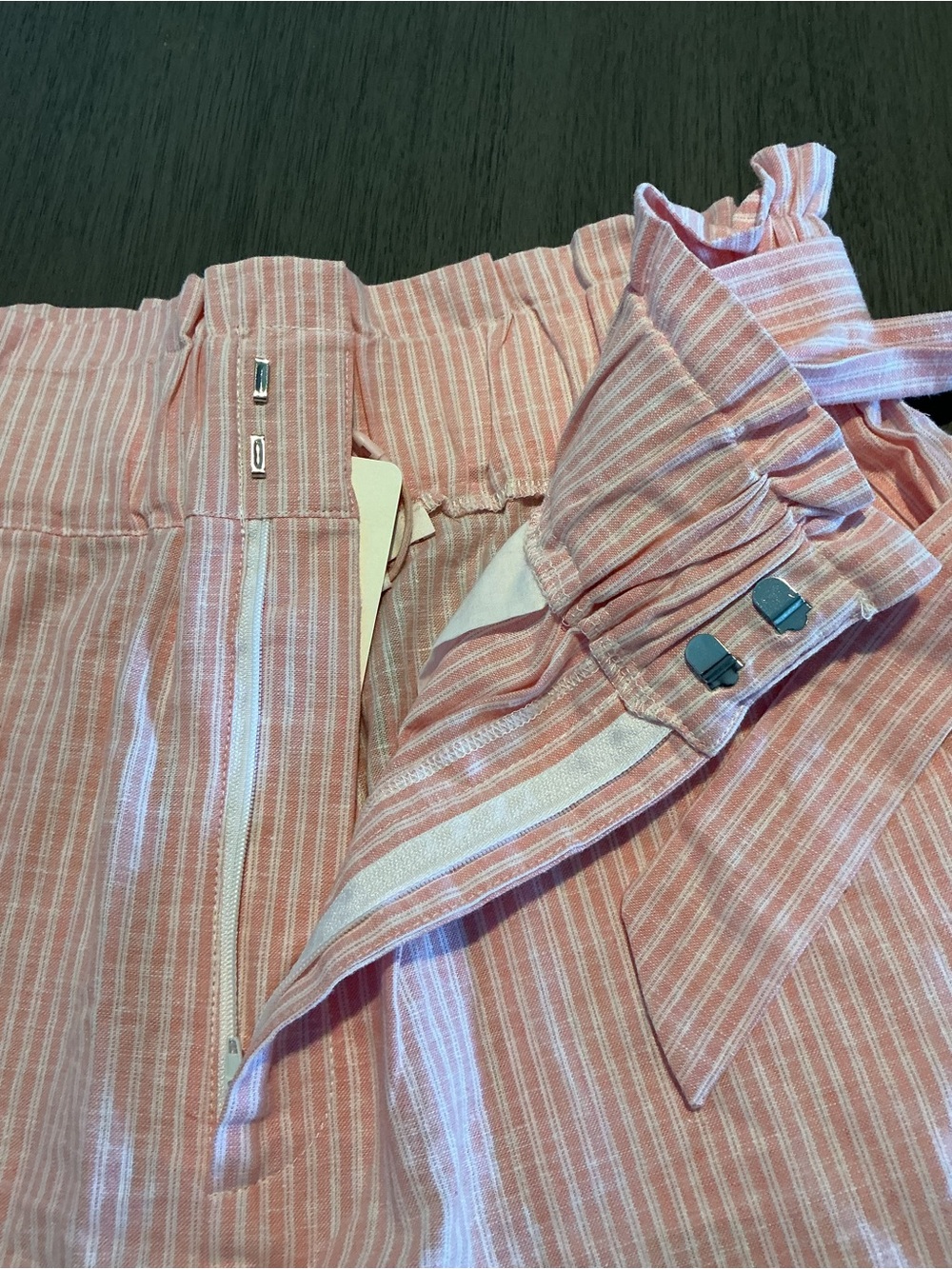 NWT GB Pink Striped Linen Blend Paperbag Shorts Size L - Picture 7 of 10